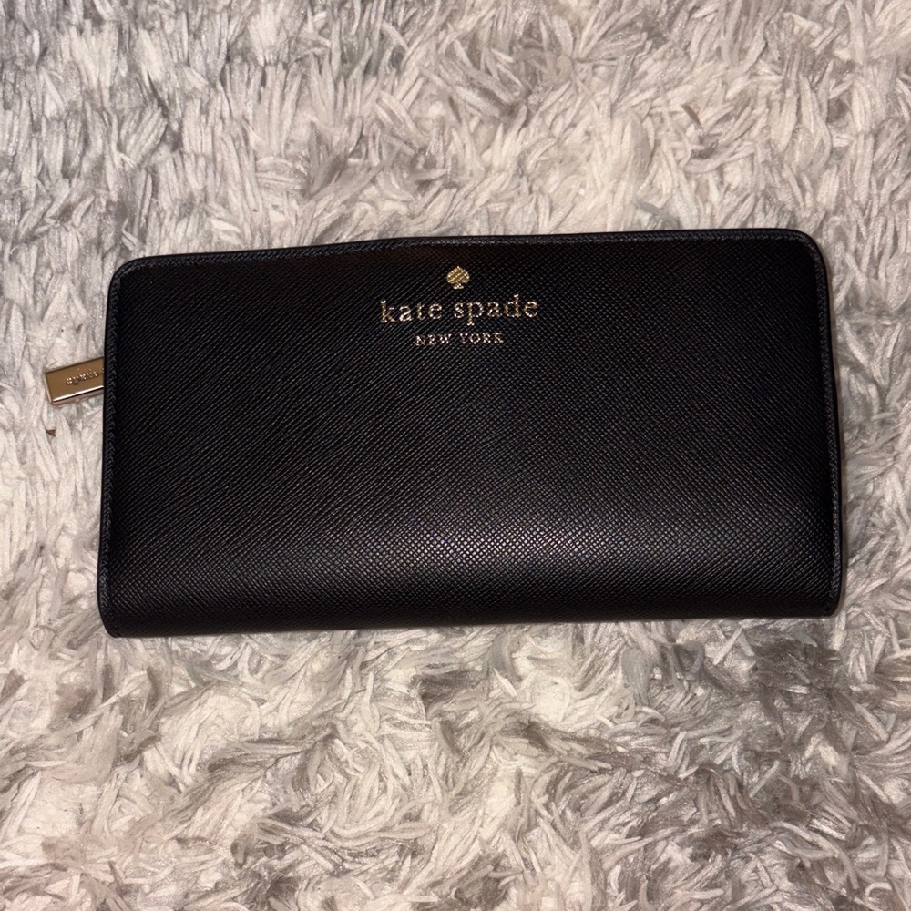 Kate Spade Black Leather Clutch with Gold Details
